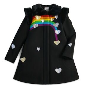 Black coat with Rainbow Design and White Hearts